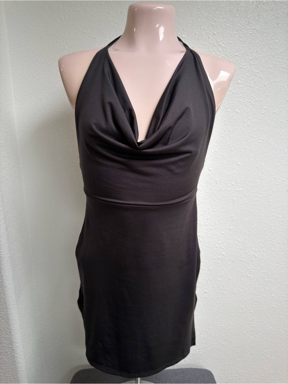 Fashion Nova Black Halter Cowl Neck Mini Dress